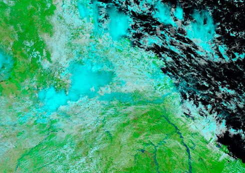 Satellite view of heavy rainfall over south-east Queensland, December 2010.