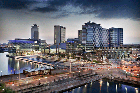 MediaCity in Manchester in the United Kingdom is a hub for creative and digital services.