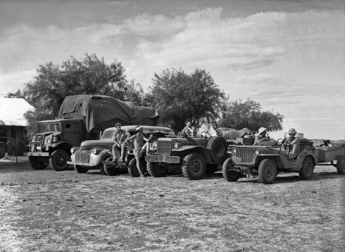 Survey team and vehicles near Anthony lagoon, Northern Territory, 1948