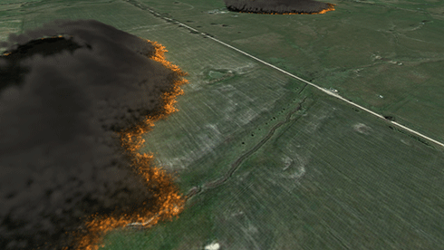 Visualisation of a bushfire spread simulation using the SPARK software developed using the Workspace workflow engine.