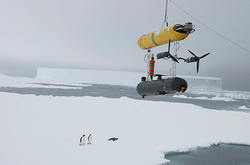 Deploying the Autonomous Underwater Vehicle, called SeaBED, in Antarctica