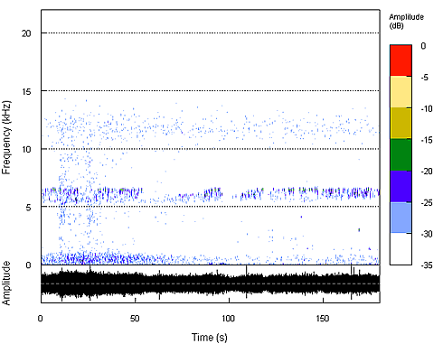 Acoustic profile recorded on a windy, rainy morning in a patch of ironbark woodland dominated by insects. To play the associated sound file, <a href="/temp/EC14294_Fg_clip3mins.mp3">click here.</a>